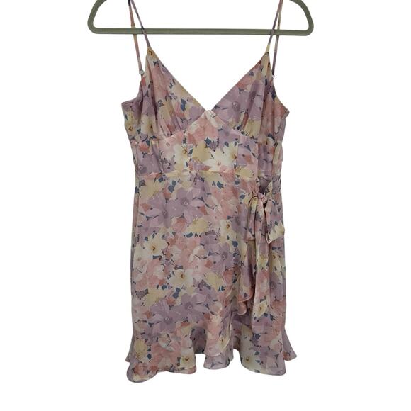 Altar'd State Spaghetti Strap Floral Chiffon Dress Size Large Ruffle Mini Retro - Picture 1 of 8